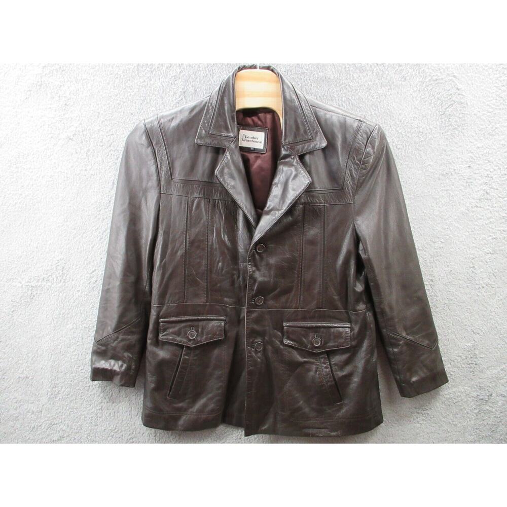 Vintage THE LEATHER WAREHOUSE Mens Size 44 Brown Removeable Lined Leather Jacket
